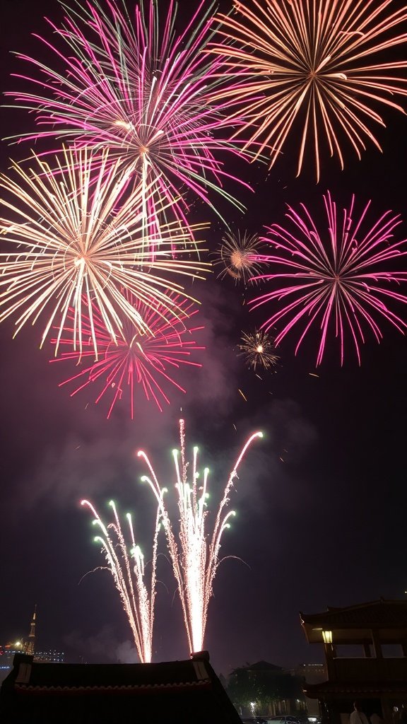Colorful fireworks lighting up the night sky.