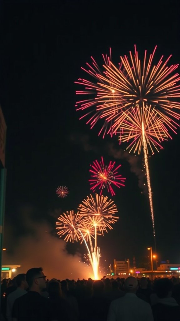 A vibrant firework display lighting up the night sky with various colors and patterns.