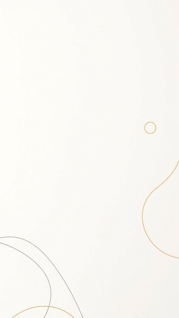 Minimalist line art wallpaper featuring simple curves and shapes in black and gold on a white background.