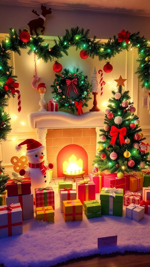 A cozy living room decorated for Christmas with a tree, gifts, and an advent calendar.