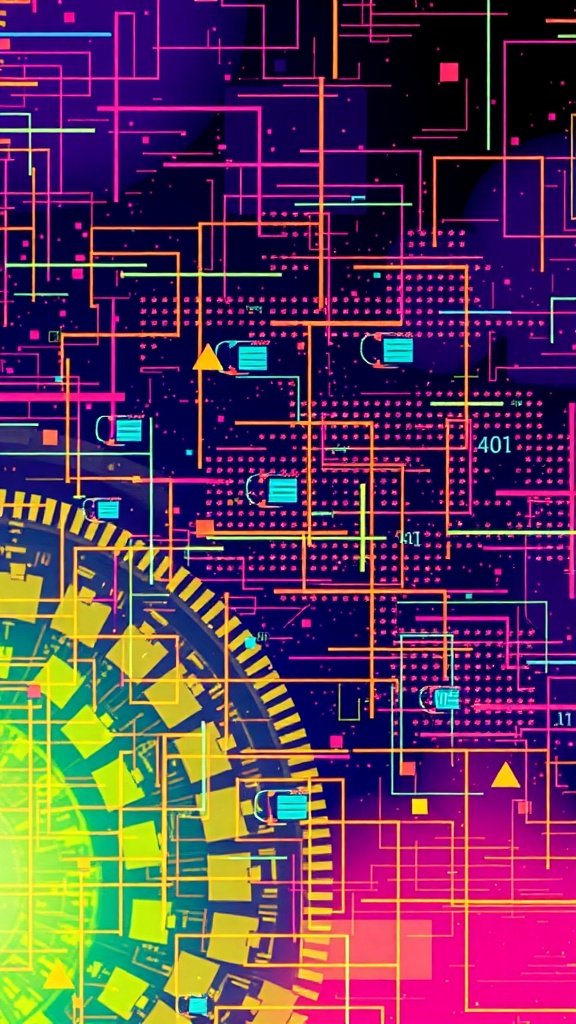 An abstract digital wallpaper featuring vibrant colors and glitch effects.