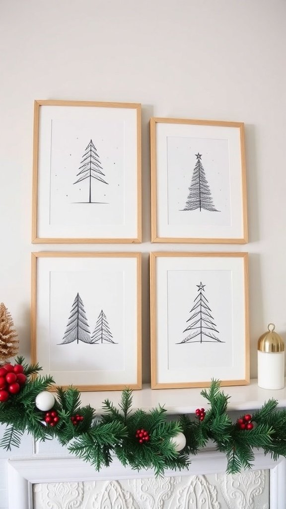 A framed holiday quote saying 'Merry Christmas that you mhale you iny your footheas seline' next to a Christmas tree.