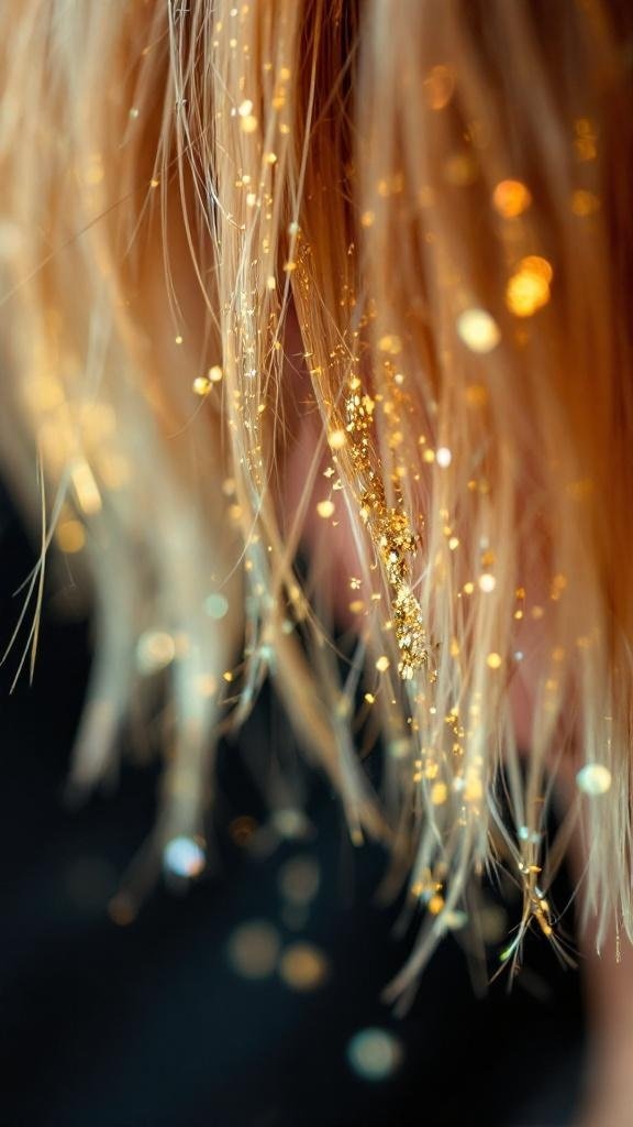 Close-up of hair with glitter roots, showcasing a bold and sparkly look.
