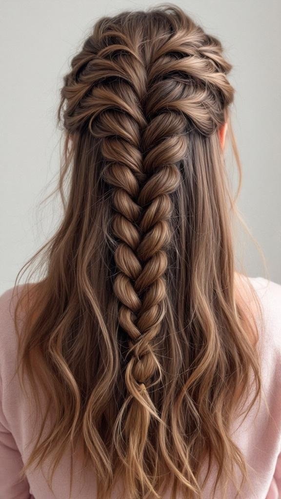 A back view of a double waterfall braid hairstyle.