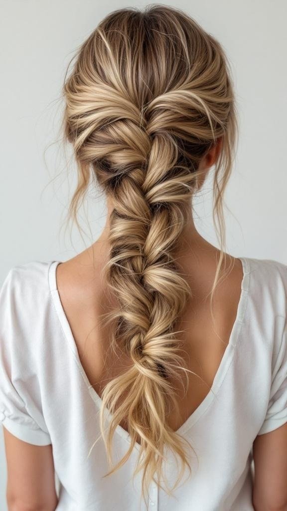 A beautiful waterfall braid hairstyle with loose waves.