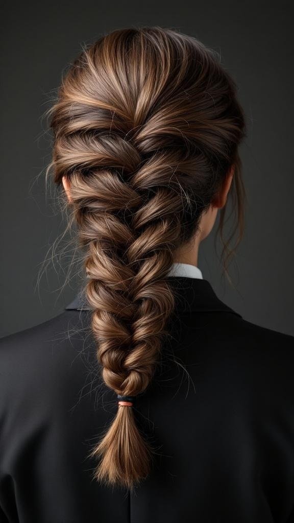 A knotted braid hairstyle, showcasing a neat and polished look suitable for work.