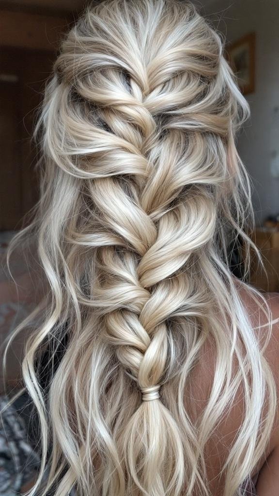 A hairstyle featuring an accent braid with loose waves.