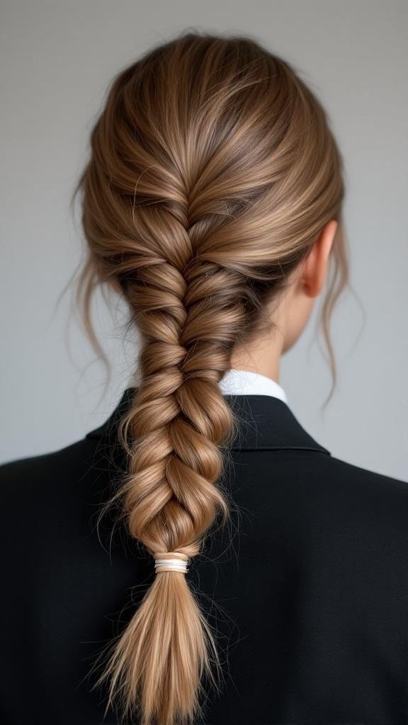 A close-up of a ladder braid hairstyle, showcasing a neat and stylish braid.