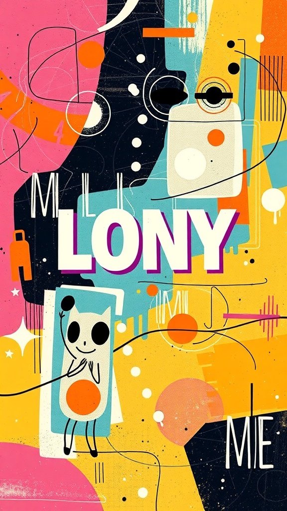 Colorful abstract typography art featuring bold shapes and playful elements.