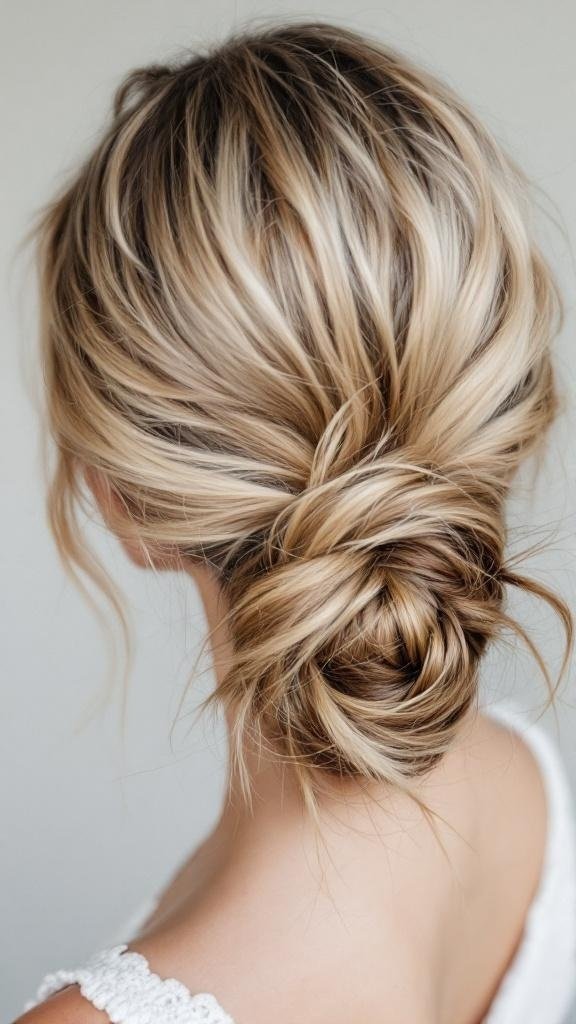 A stylish messy bun ponytail hairstyle