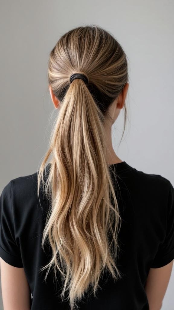 A stylish half-up half-down ponytail hairstyle.