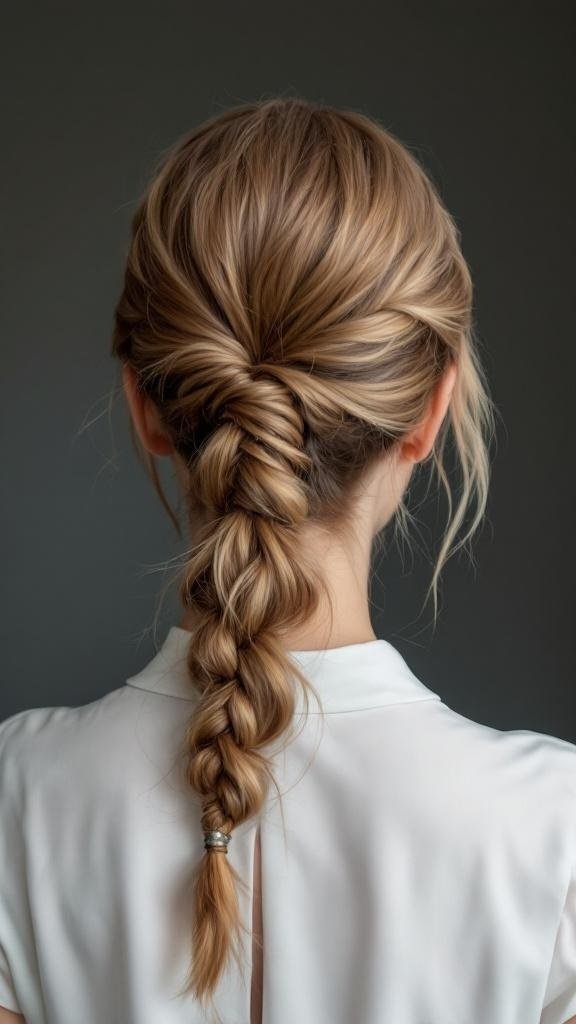 A stylish ponytail with a braid, showcasing a neat and elegant hairstyle.