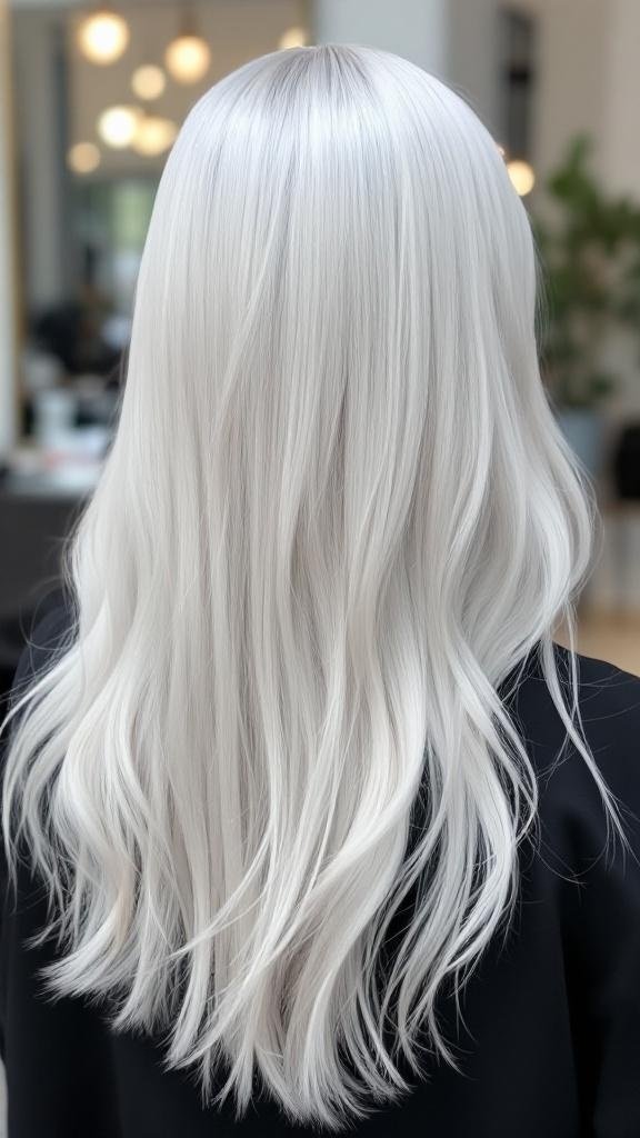 Hair transitioning from platinum to silver, showcasing a smooth gradient.