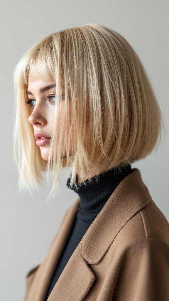 A woman with a honey blonde bob cut, showcasing a soft and stylish look.