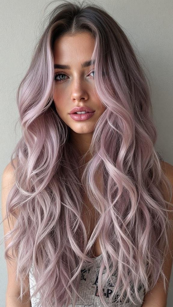 A person with long, wavy hair styled in a zigzag part.