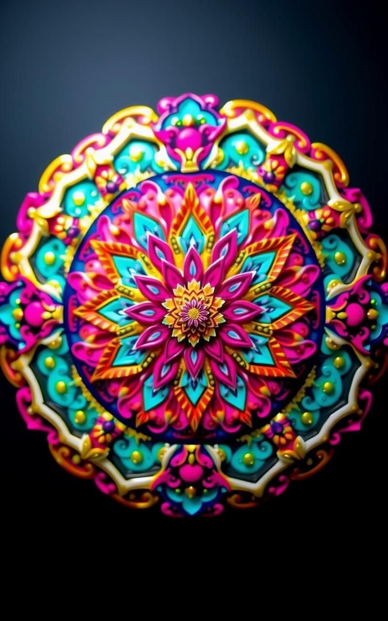 Colorful Circular Mandala With Floral Accents
