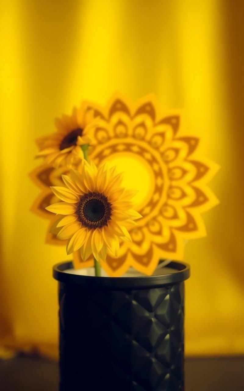 Golden Yellow Mandala With Sunflower Motifs