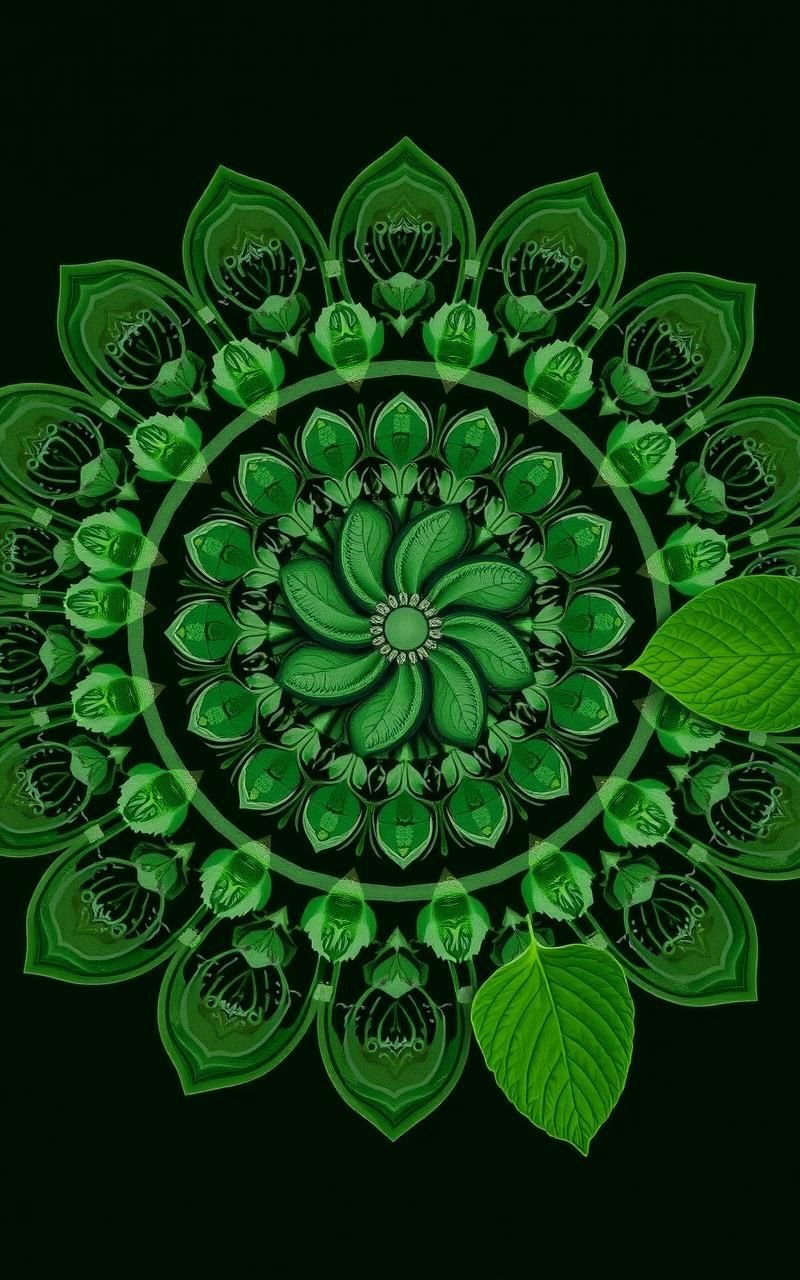 Muted Green Mandala With Leaf Patterns