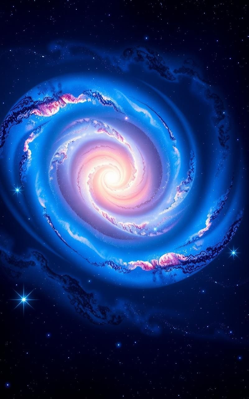 Mystical Spiral Galaxy in Vivid Blues and Purples