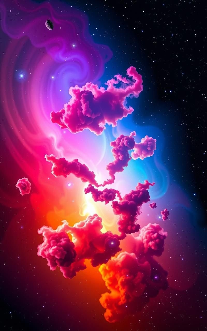 Vibrant Multicolor Nebula with Star Clusters