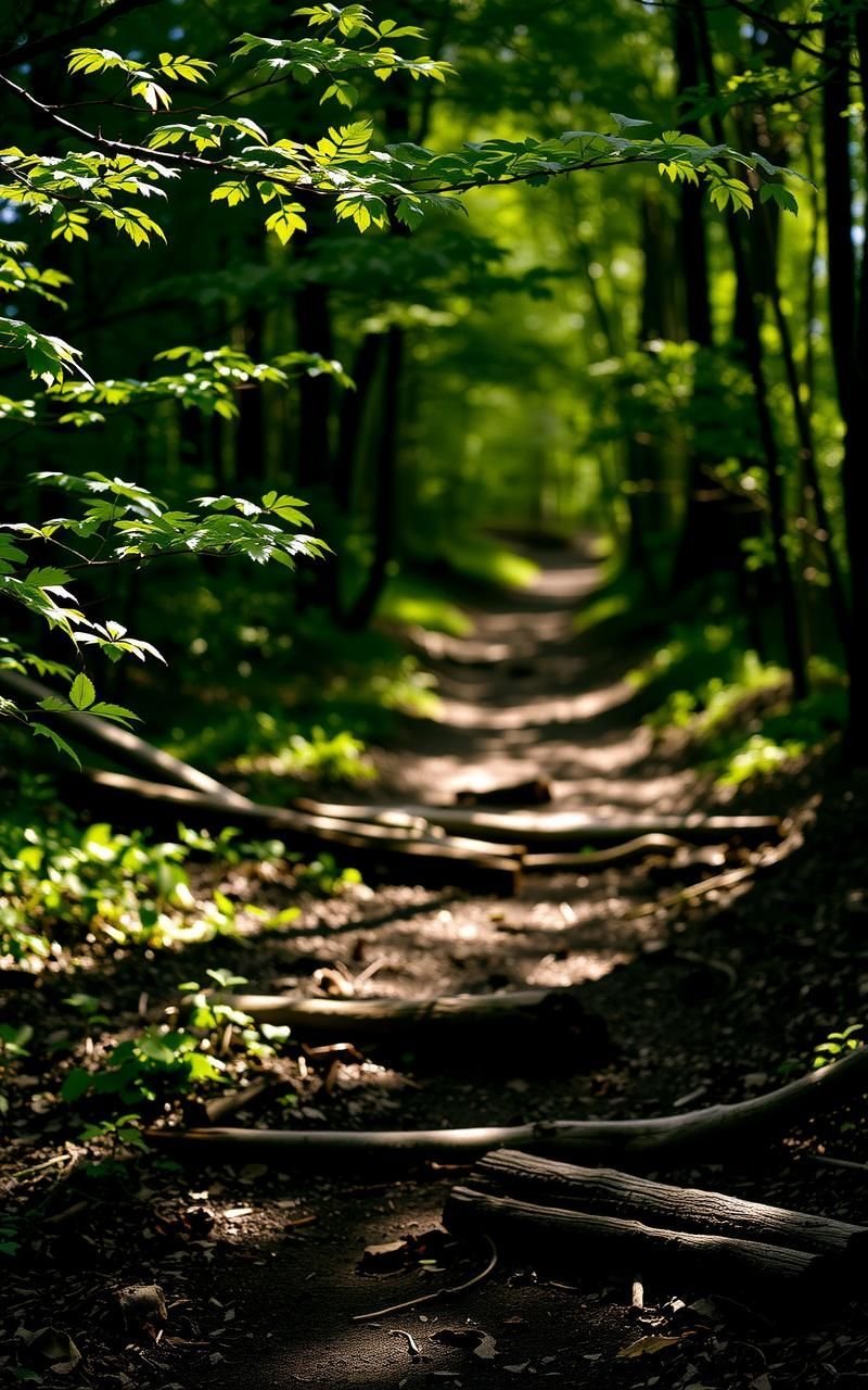 Sun-Dappled Woodland Paths With Soft Shadows