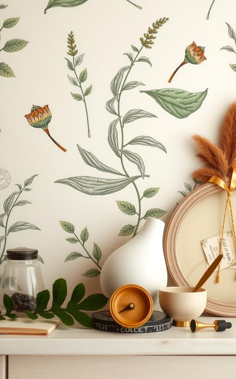 Vintage Botanical Prints With Hand-Drawn Leaves
