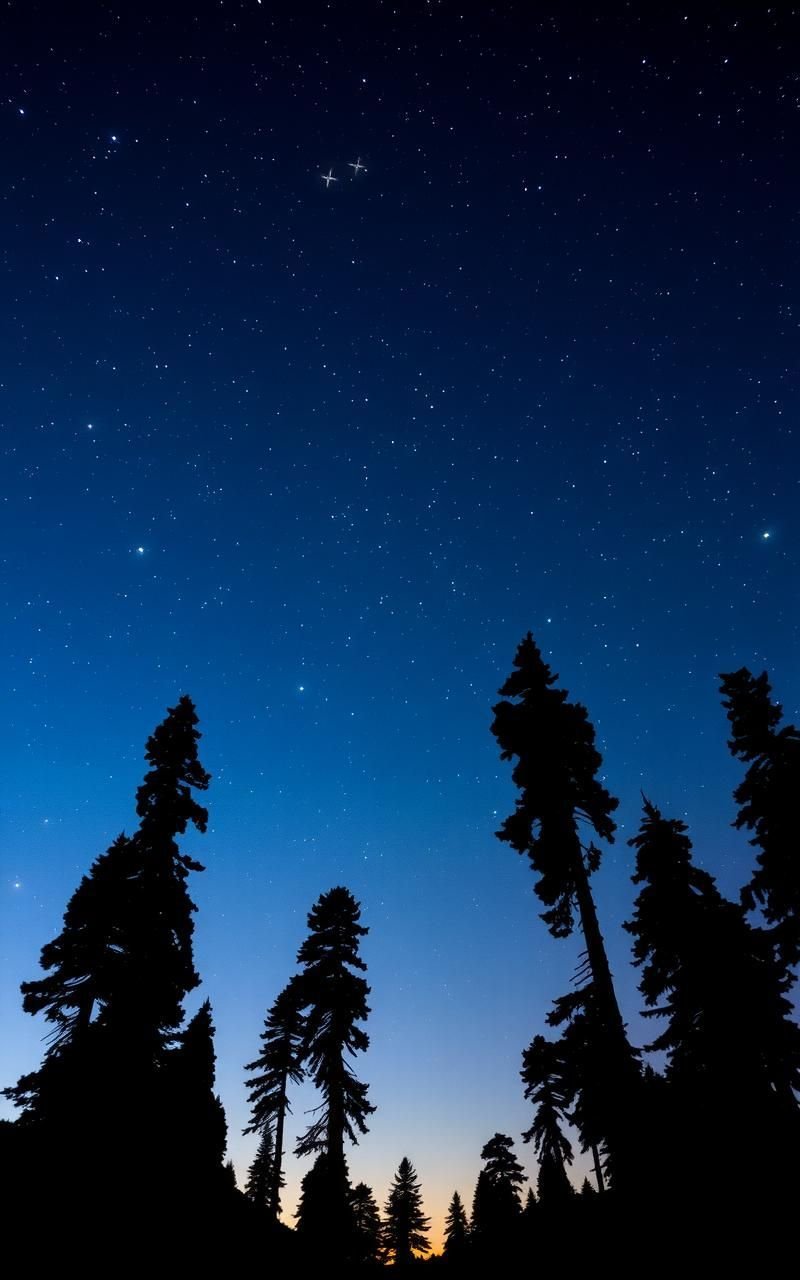Silhouetted Trees Under A Starry Sky