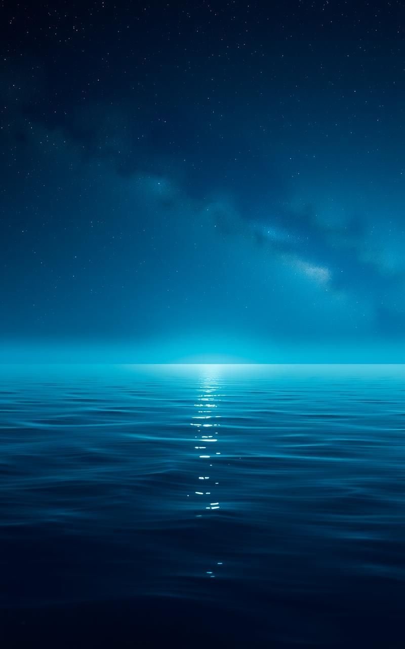 Soft Glow Starry Sky Over Calm Ocean