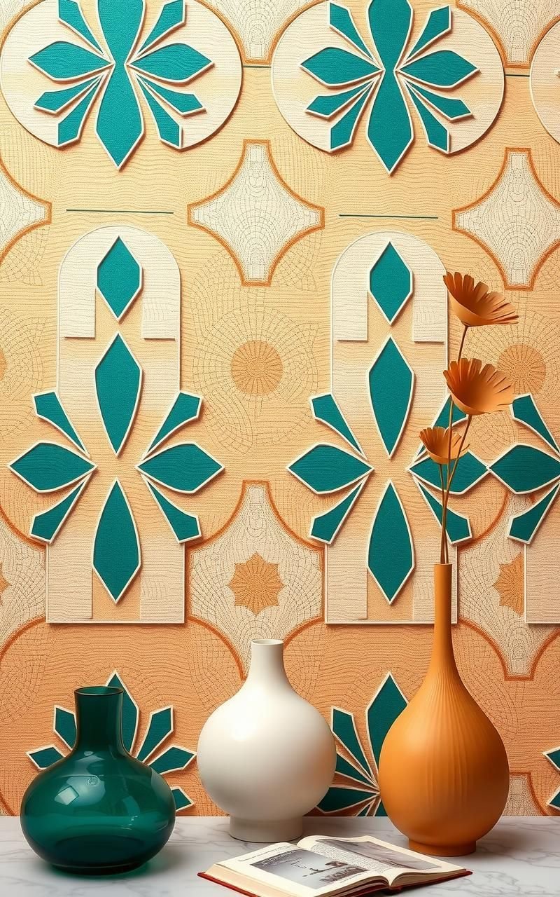 Geometric Tiles with Emerald Accents