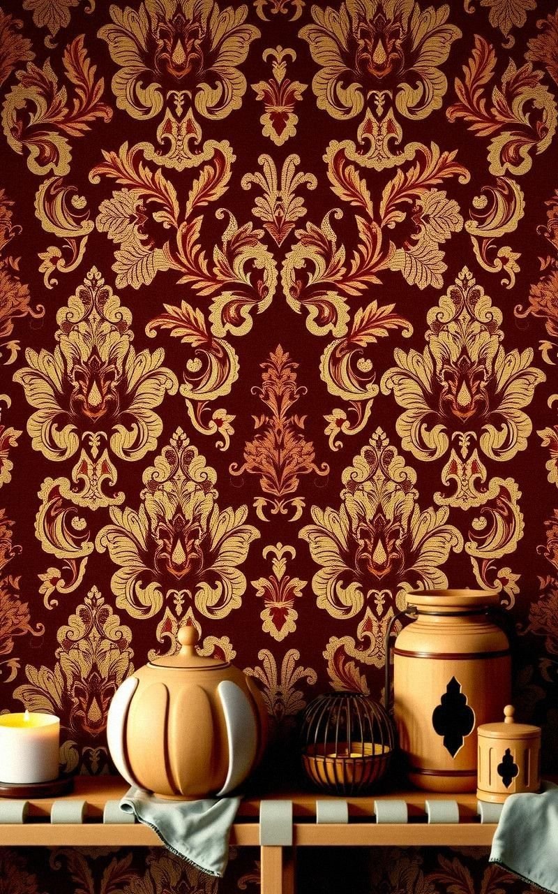 Rich Chocolate Brown Damask Wallpaper for Cozy Warmth