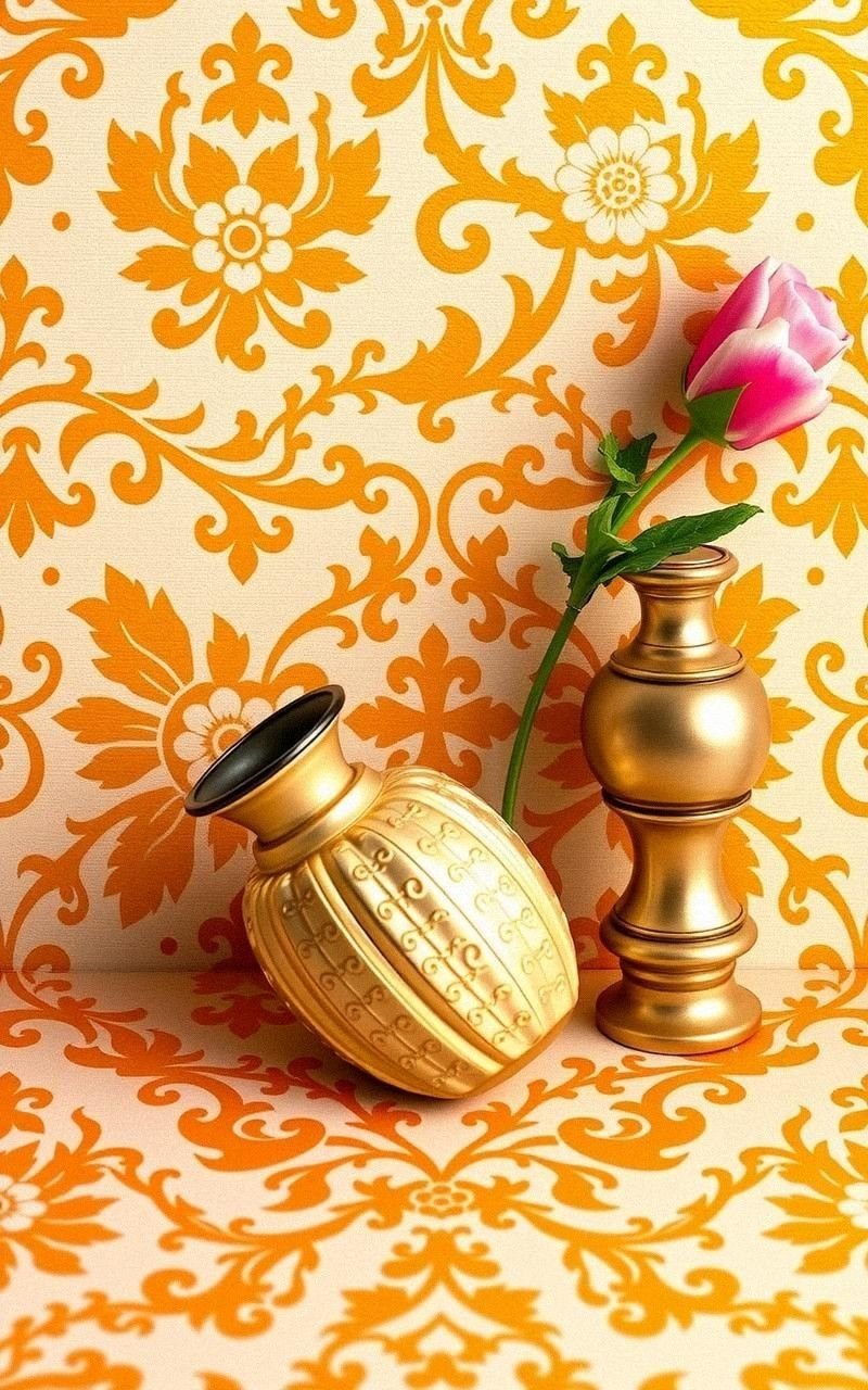 Vintage Beige and Gold Damask Wallpaper with Antique Charm