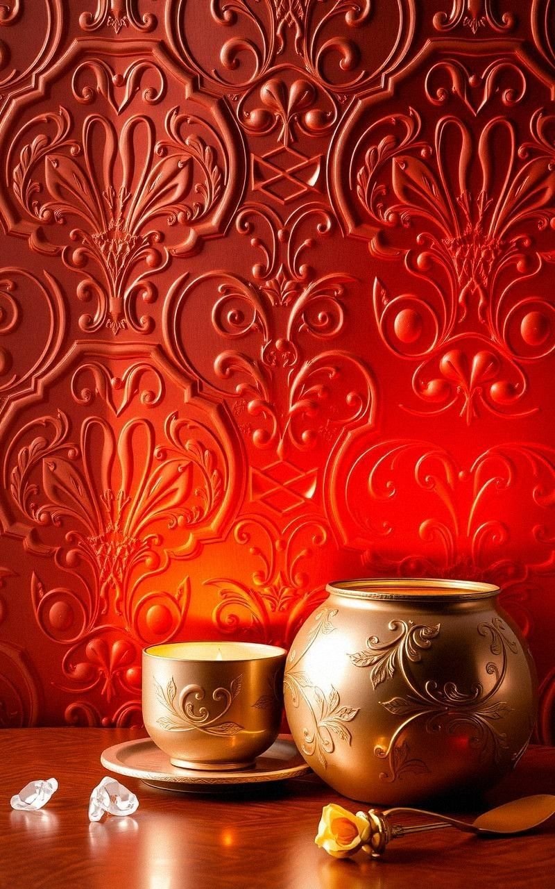 Warm Copper Damask Wallpaper with Inviting Glow