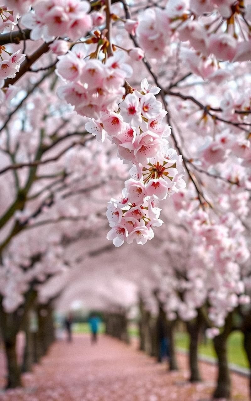 Cherry Blossom Grove With Soft Falling Petals