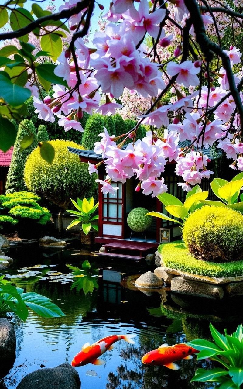 Enchanted Japanese Garden With Serene Koi Pond