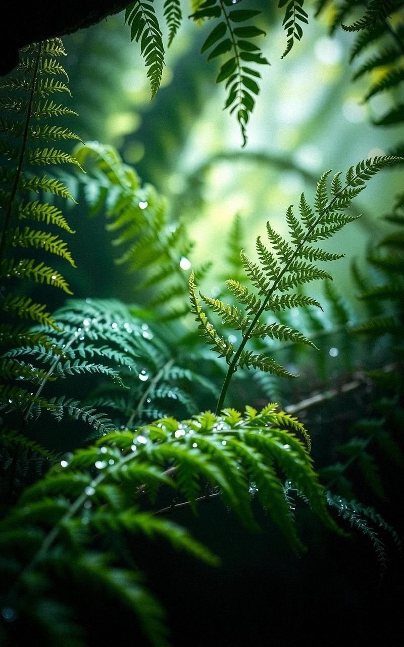 Magical Fern Grotto With Sparkling Dewdrops