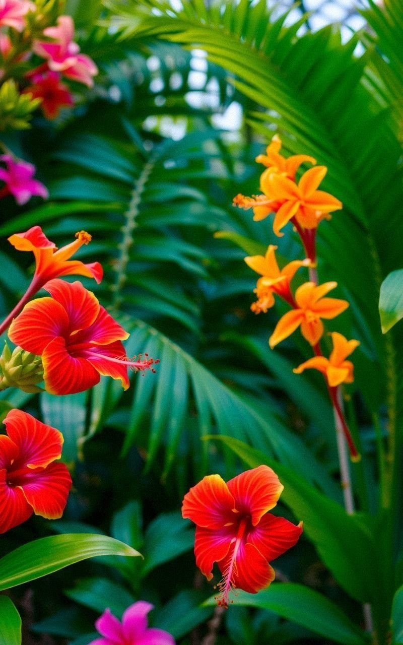Tropical Paradise Garden With Exotic Flowers