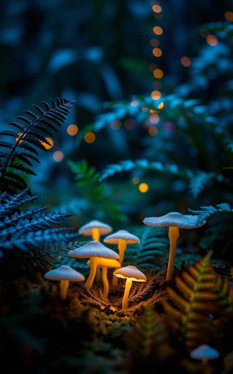Twilight Garden With Soft Glowing Mushrooms