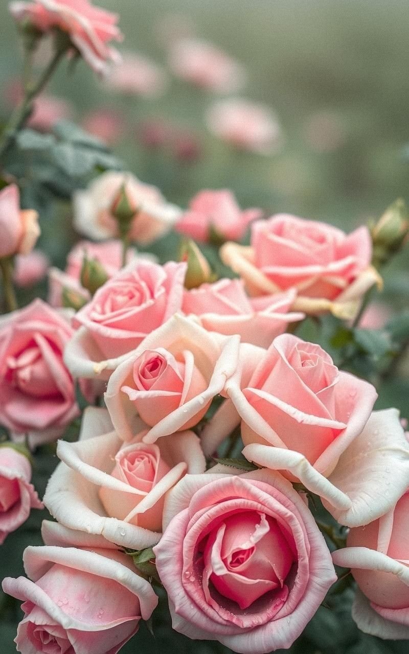Vintage Rose Garden With Dew-Kissed Blossoms
