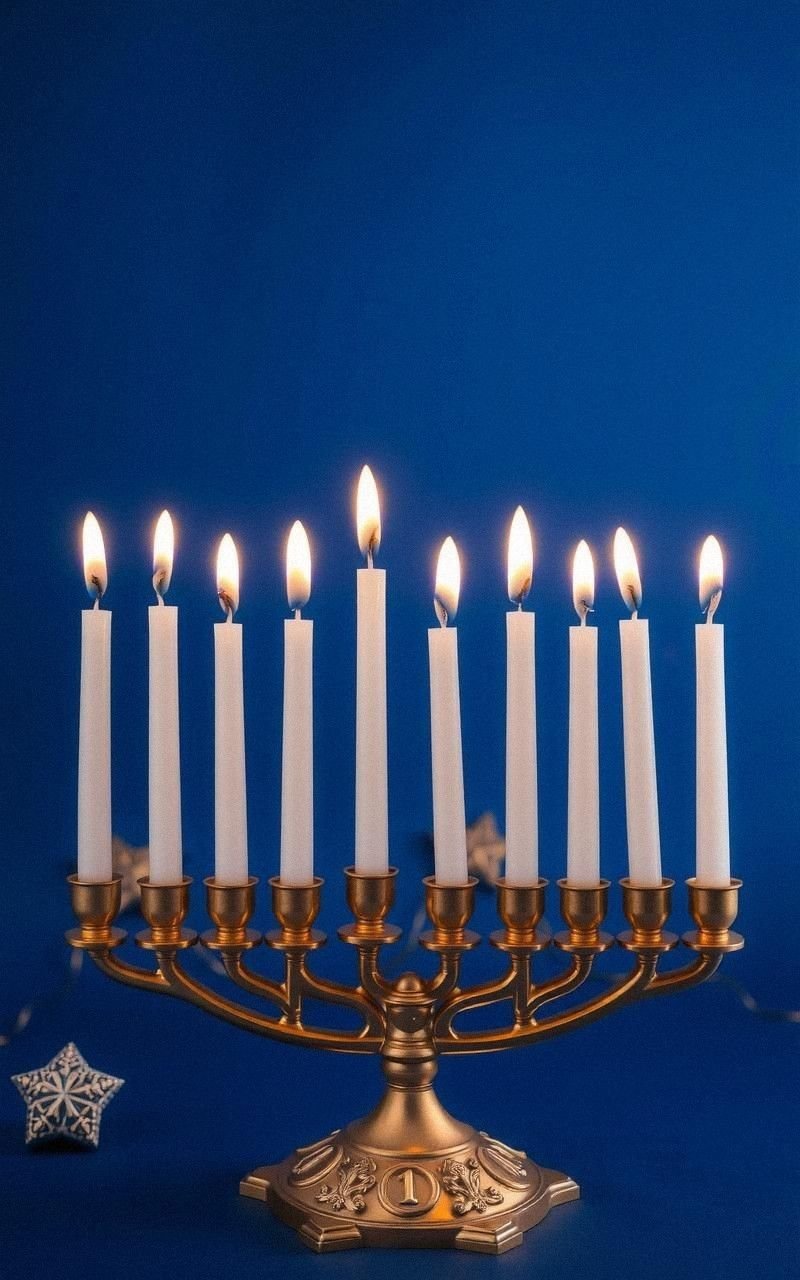 Bright Hanukkah Menorah with Lit Candles