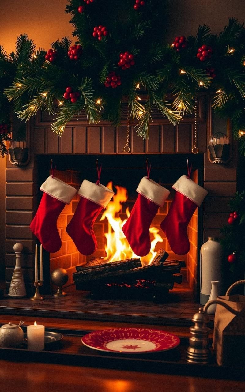 Cozy Fireplace with Stockings and Garland