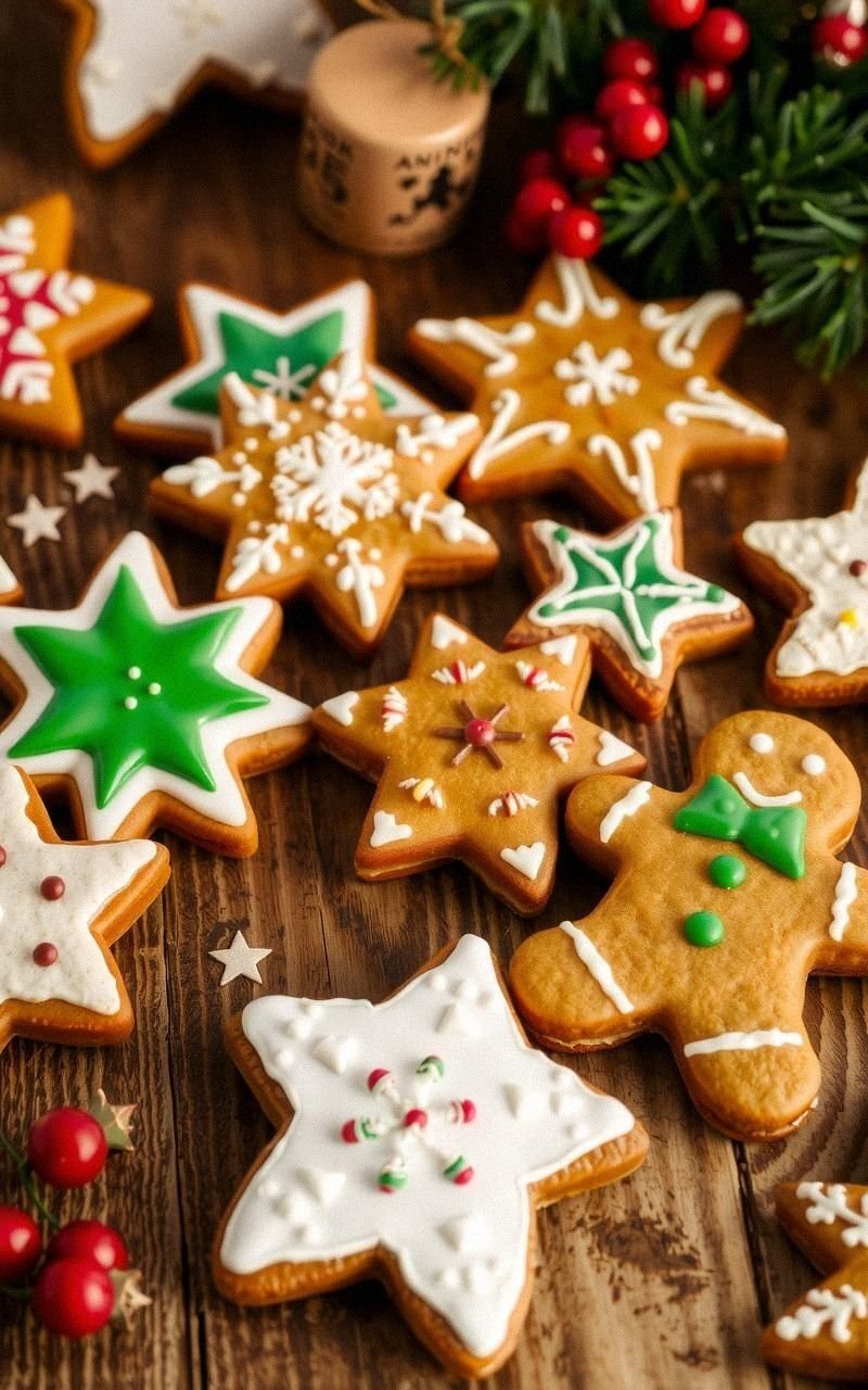 Festive Holiday Cookies on a Wooden Table