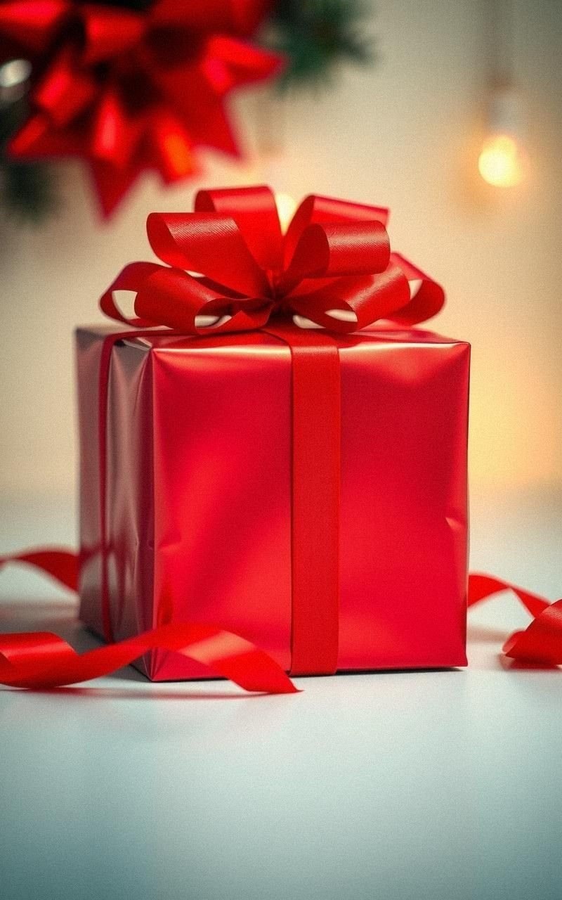 Festive Red Bow on Shiny Gift Box