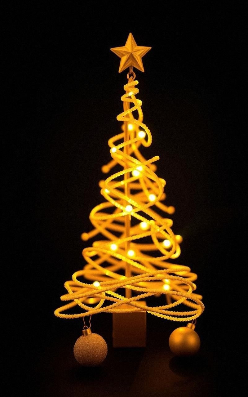 Golden Christmas Tree Silhouette on Dark Background