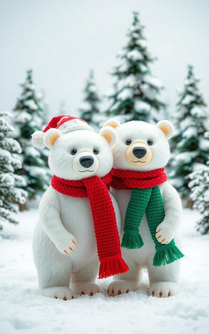 Playful Polar Bears with Holiday Scarves
