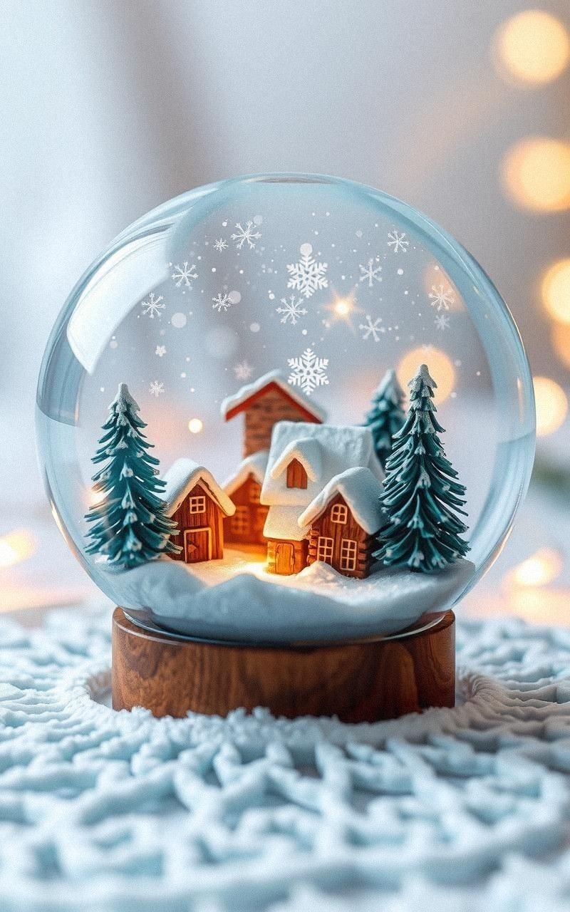 Sparkling Snow Globe Scene with Winter Village