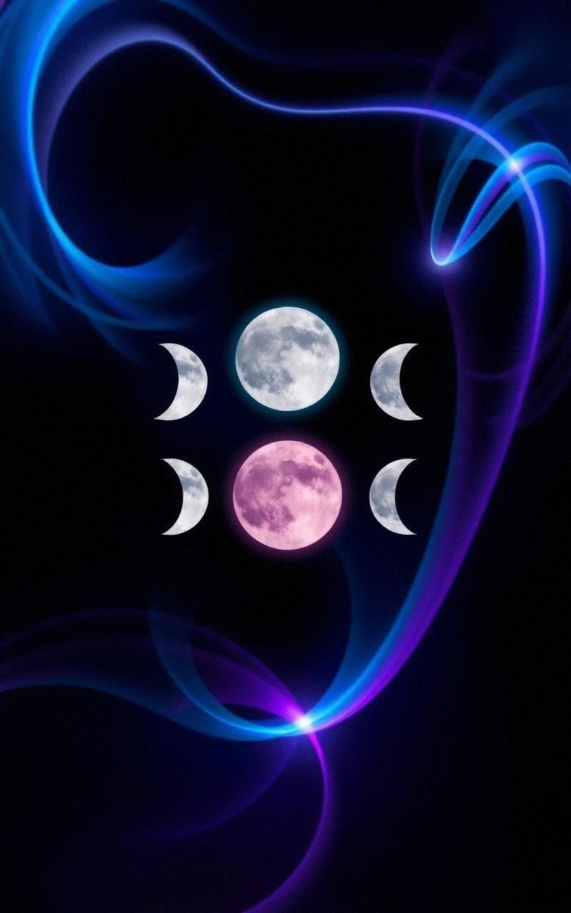 Abstract Moon Phases with Colorful Light Trails