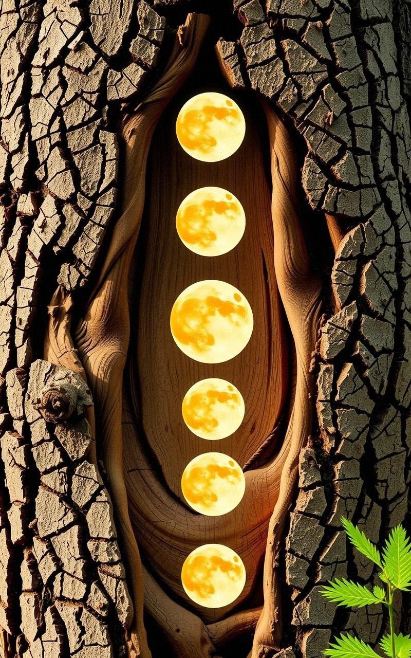 Moon Phases Carved Into Ancient Tree Bark