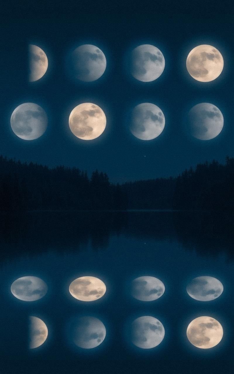 Moon Phases Reflected in Crystal Clear Lake