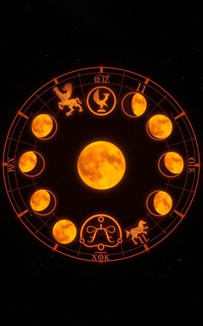 Radiant Moon Phases Encircled by Zodiac Symbols