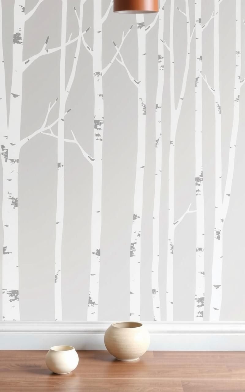 Minimalist Birch Tree Silhouettes In Winter White
